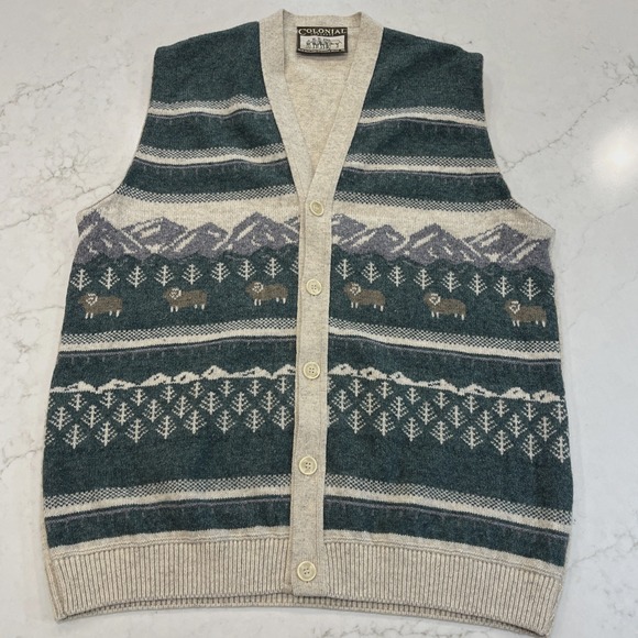 Colonial Concepts Other - Colonial Concepts New Zealand Heritage Wool XL Sweater Button Vest Graphic Knit‎